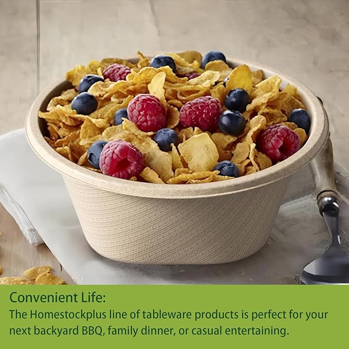 Homestockplus 32 Oz Deep Disposable Bowl, Paper Bowls Disposable Heavy Duty Compostable Bowls, Eco-friendly Sugarcane Bagasse Biodegradable Bowl for Soup, Salad, Dessert [50 Pack] - Image 6