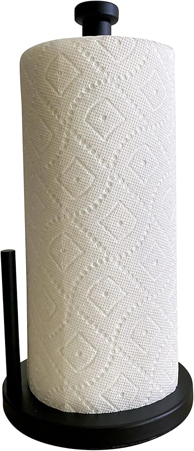 Black Paper Towel Holder Countertop Stainless Steel Paper Towel Stand with Weighted Non-Slip Base One-Handed Tear, Rust-Resistant Kitchen Roll Holder, Standard, Jumbo & Large Rolls - Image 8