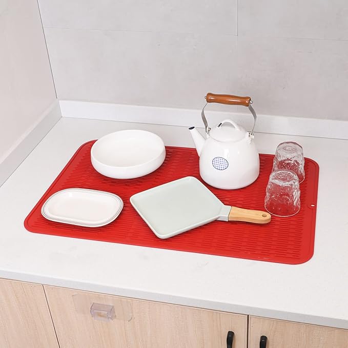 MicoYang Silicone Dish Drying Mat for Multiple Usage,Easy clean,Eco-friendly,Heat-resistant Silicone Mat for Kitchen Counter or Sink,Refrigerator or Drawer Liner Red 3XL 28 inches x 18 inches - Image 6