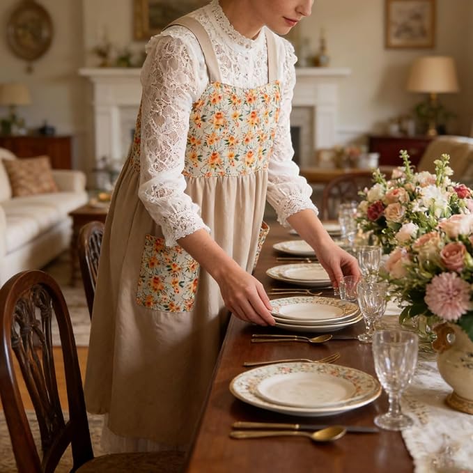 Uaussi Cotton Linen Apron Cross Back Work Apron for Women with Pockets Pinafore Dress X Cross Halter Apron for Chef Gardening - Image 7