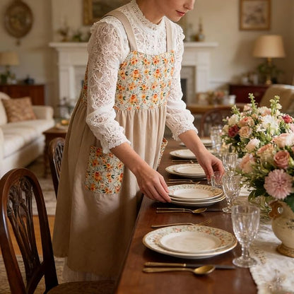Uaussi Cotton Linen Apron Cross Back Work Apron for Women with Pockets Pinafore Dress X Cross Halter Apron for Chef Gardening - Image 7