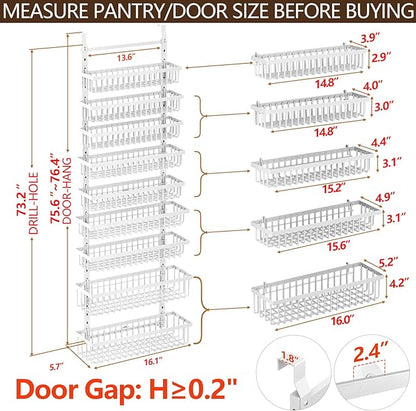 POKIPO 9 Tier Over The Door Pantry Organizer, 2 in 1 Wall Mount or Hanging Spice Rack with Adjustable Deep Basket, Heavy-Duty Seasoning Organizer and Storage for Kitchen Cabinet Closet Bathroom - Image 9