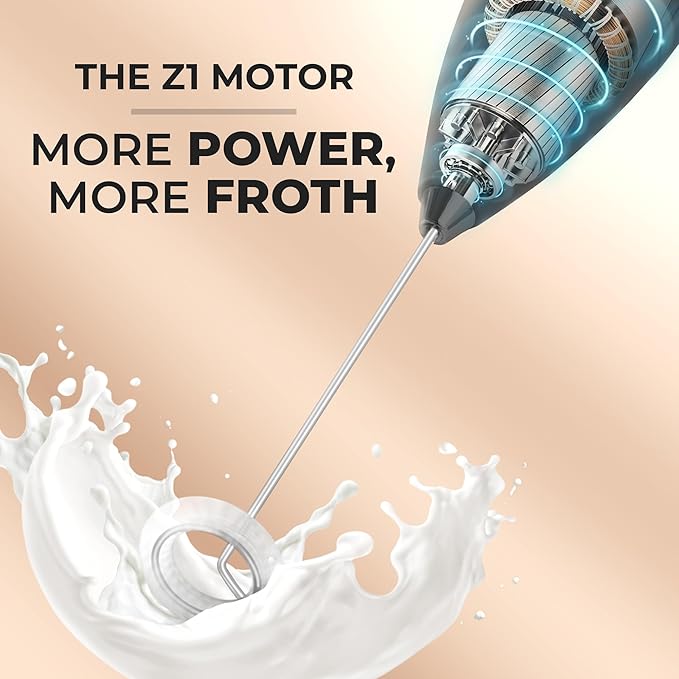 Zulay Kitchen Powerful Milk Frother Wand With 4 AA Duracell Batteries - Ultra Fast Handheld Drink Mixer - Electric Whisk Foam Maker for Coffee, Lattes, Cappuccino, Matcha & Creamer - Executive Black - Image 3