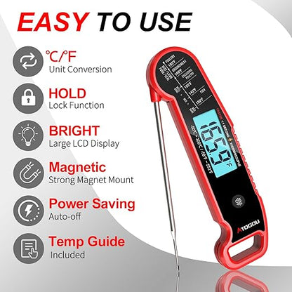 Atogou Meat Thermometer, Professional Food Thermometer, <1 Sec Instant Read, ±0.5℉ Accuracy, Thermocouple Sensor, Waterproof Digital Thermometer for Cooking, BBQ, Grill, Him Dad Birthday Gifts, Red - Image 7