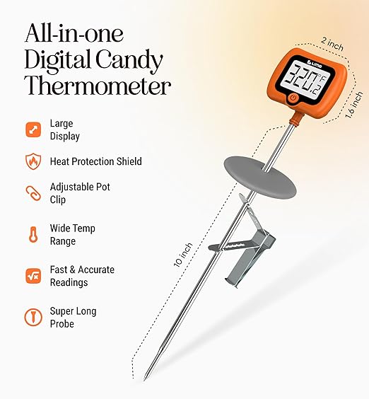 Digital Candy Thermometer with Pot Clip, 10" Long Stainless Steel Probe, Instant Read Kitchen Thermometer for Cooking, Baking, and Candy Making - Image 3