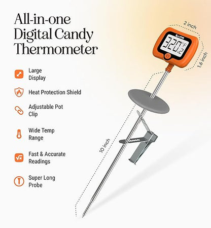 Digital Candy Thermometer with Pot Clip, 10" Long Stainless Steel Probe, Instant Read Kitchen Thermometer for Cooking, Baking, and Candy Making - Image 3