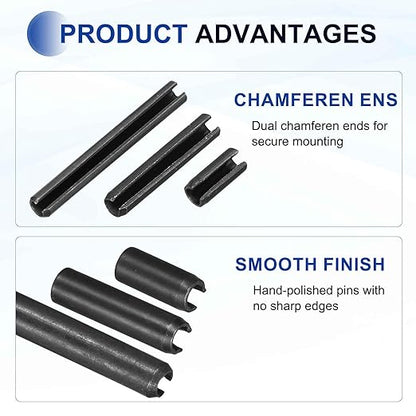 MECCANIXITY 60Pcs Slotted Split Roll Pins 7/50 Inch(3.5mm) Dia. 1-1/5 Inch(30mm) Length 65Mn Steel Spring Tension Expansion Dowels for Secure Fastening, Black