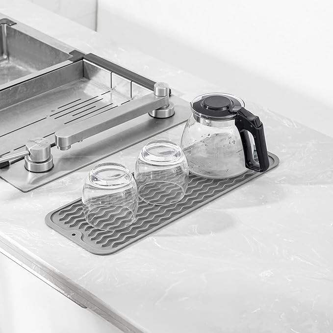 MicoYang Silicone Dish Drying Mat for Multiple Usage,Easy clean,Eco-friendly,Heat-resistant Silicone Mat for Kitchen Counter,Sink,Bar,Bottle,or Cup Grey M 17 inches x 6 inches - Image 6