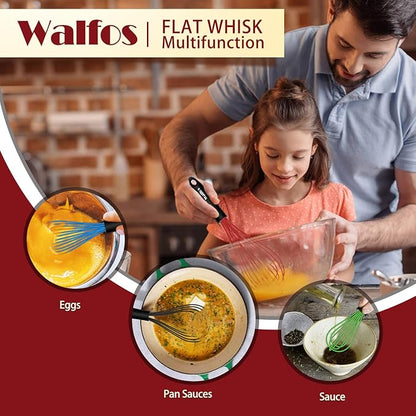 Walfos Whisk,Whisks for Cooking Non Scratch.Silicone Whisk Set of 4 Kitchen Wisk-11in Flat wisk and 7+9+11in Balloon Whisk.Nice for Mixing,Whisking and Stirring.Dishwasher Safe.(4pcs-Colorful) - Image 9