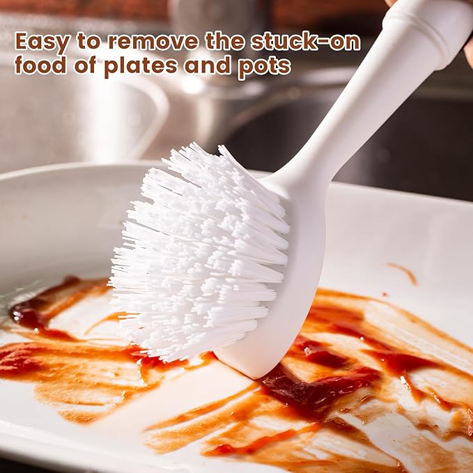 Dish Brush with Handle, Dish Scrub Brush with Built-in Scraper, Nylon Dish Scrubber, Kitchen Brushes for Dishes,Pots, Pans and Sinks 2 Pack - Image 3