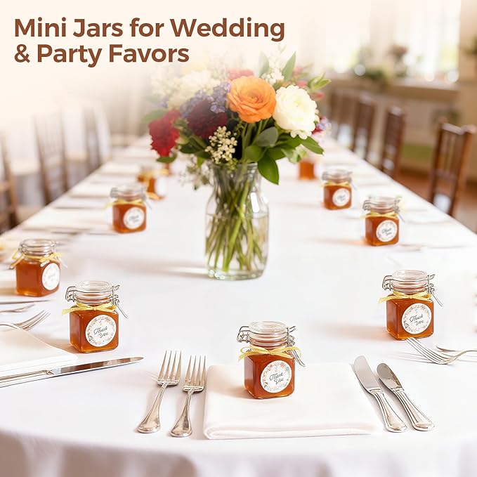 ComSaf Set of 12 Square Glass Spice Jars with Airtight Lids (4 Oz), Mini Favor Jars with Wire Clamp for Honey, Herbs & Farmhouse Kitchen Pantry Organization, with Funnel & Labels - Image 6