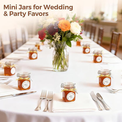 ComSaf Set of 12 Square Glass Spice Jars with Airtight Lids (4 Oz), Mini Favor Jars with Wire Clamp for Honey, Herbs & Farmhouse Kitchen Pantry Organization, with Funnel & Labels - Image 6