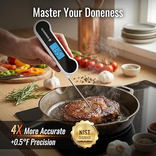 0.5 Sec Instant Read Meat Thermometer Digital with ±0.5℉ Precision, Food Thermometer for Cooking Kitchen Gadgets, Oven Grill Candy BBQ Essentials Accessories, Gifts for Him Dad Men Birthday, White - Image 3
