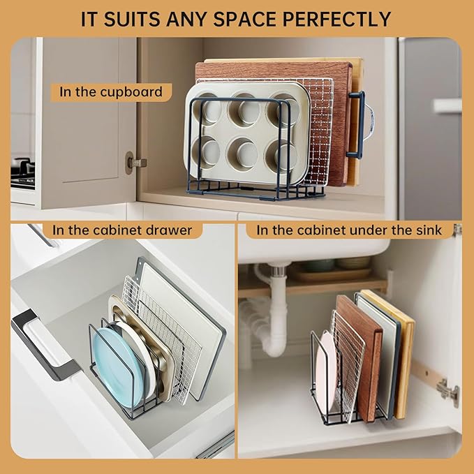 Cutting Board Organizer,Kitchen Cabinet Organizer,Divided Rack with 5 Slots for Baking Trays,Space-Saving Kitchen Storage for Cutting Boards, Cookie Sheet, Thin Pans and Baking Sheets Holder (1pcs) - Image 4