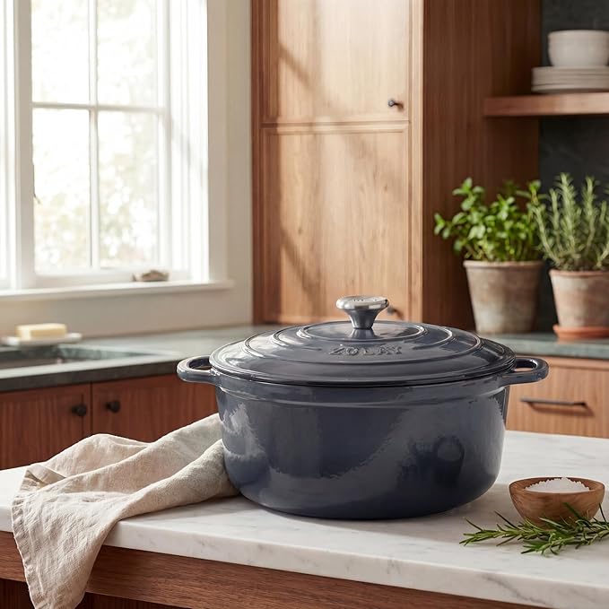Zulay Kitchen 5 Quart Enameled Cast Iron Dutch Oven Pot with Lid – Premium Durability & Oven Safe up to 500°F – Heavy Duty Cookware Perfect for Bread Baking, Stews, Braising & Roasting – Gray - Image 2