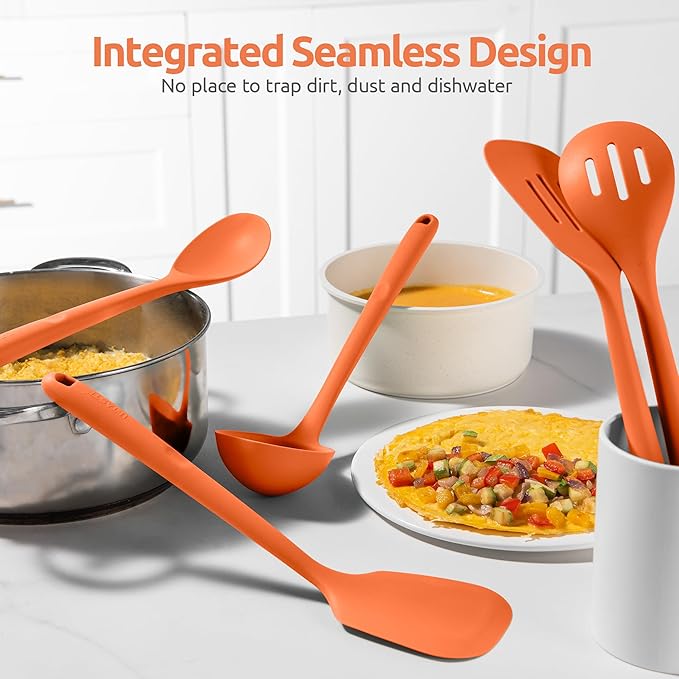 Silicone Kitchen Cooking Utensil Set: U-Taste 600ºF Heat Resistant 13.6in Extra Long Kitchen Tools, Food-Grade Non-Stick Spatula Turner Spoon Ladle for Stir Frying, Serving, Mixing (5 Pieces, Orange) - Image 7