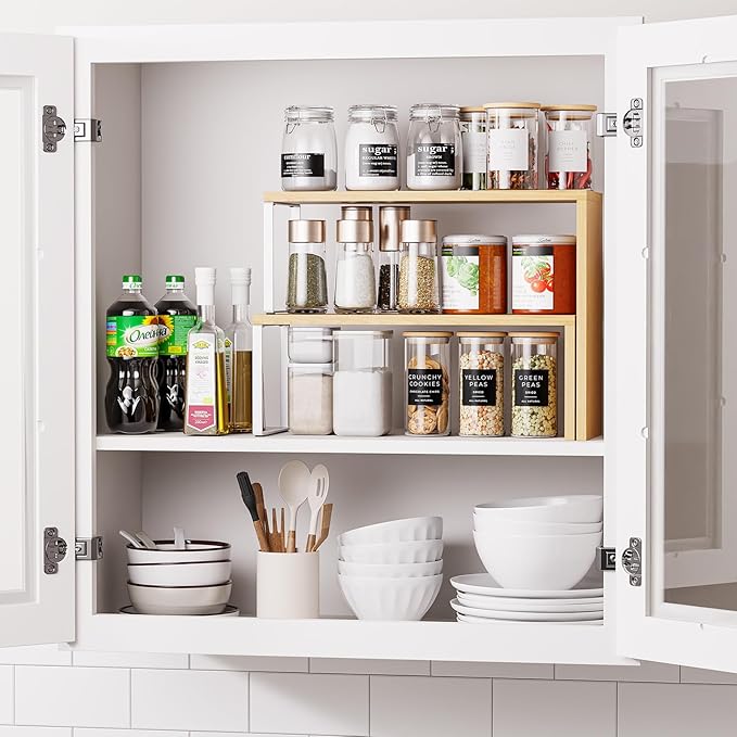 Cabinet Organizer Shelf, 2-Tier Kitchen Counter Organizer Corner Shelves Coffee Bar Organizers for Countertop Kitchen Storage Spice Rack - Image 5