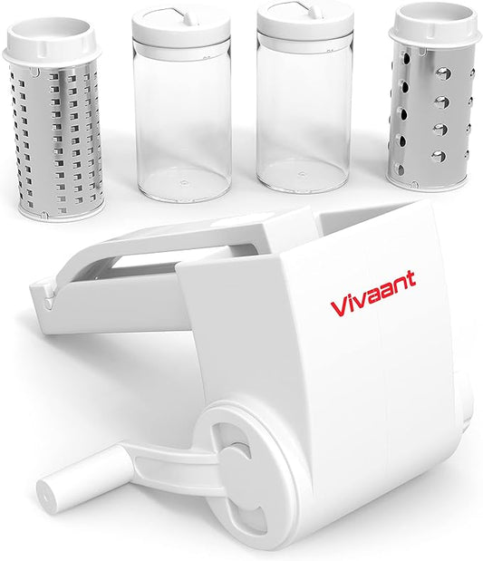 Vivaant Parmesan Cheese Grater Hand Crank, Restaurant-Grade Rotary Cheese Grater Handheld Italian Style with 2 Stainless Steel Drum Blades is Dishwasher Safe & Easy to Clean by Vivaant