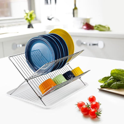 Youeon Foldable Dish Drying Rack with Drip Tray, Stainless Steel 2 Tier Dish Drainer Rack, Collapsible Dish Drainer, Folding Dish Rack for Kitchen Sink, Countertop, Cutlery, Plates, Dishes - Image 8