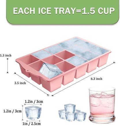 Ice Cube Trays for Freezer, 2 Pack Easy Release Slicone Ice Cube Tray with Lid, BPA Free Stackable Flexible Ice Molds 15 Square Reusable Ice Cubes for Whiskey, Baby Food, Iced Coffee (Pink) - Image 2