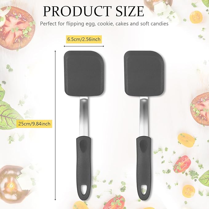 Silicone Cookie Spatula Turner 2 Pack Mini Brownie Spatula Flexible Kitchen Small Silicone Turner for Nonstick Cookware Heat Resistant No Scratch Flipper for Egg Pancake(Grey) - Image 2