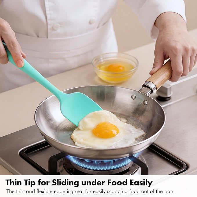 Silicone Spoon Spatula Set: 600ºF Heat Proof Food Grade Baking Essentials, Kitchen Flexible Nonstick Rubber Pan Spoon Spatula for Mixing, Scrambling, Scooping (Set of 3, Teal)