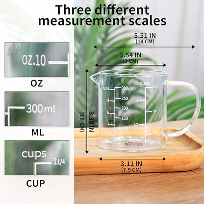 77L Glass Measuring Cup, Clear Liquid Measuring Cup with V-Shaped Spout and Three Scales, High Borosilicate Glass Beaker with Handle for Kitchen or Restaurant, 300 ML (0.3 Liter, 1 1/4 Cup) - Image 4