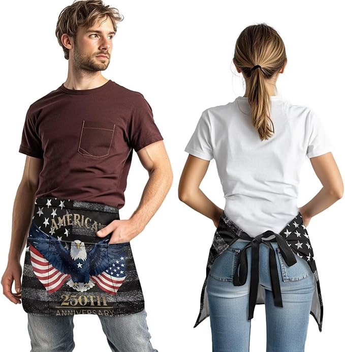 Server Apron with 3 Pockets, Waterproof Oil Waitress Waiter Half Apron for Restaurant Hotel Kitchen Cafe