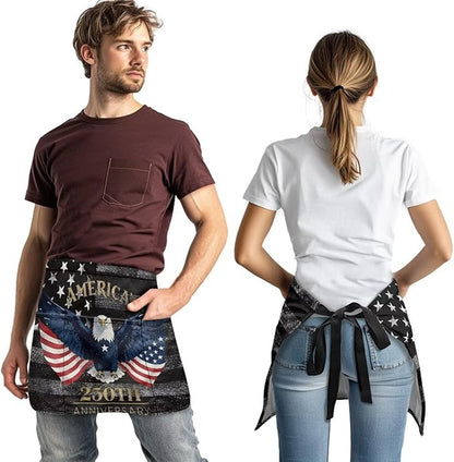 Server Apron with 3 Pockets, Waterproof Oil Waitress Waiter Half Apron for Restaurant Hotel Kitchen Cafe
