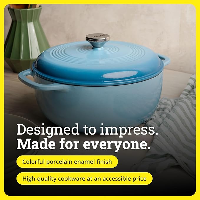 Lodge Essential Enamel Cast Iron Dutch Oven - Perfect for Bread Baking, Braising, Marinating & Slow Cooking - Features Moisture-Sealing Lid & Dual Handles - Kitchen Essentials - 6 Quarts - Cornflower Blue - Image 6