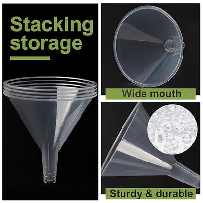 6 Pack Plastic Funnels, 4.6 Inch Multi-Purpose Clear Plastic Funnels with Long Reaching Spout for Science Lab Bottle Filling Liquid,Water Bottle,Easy and Smooth Transfer - Image 3