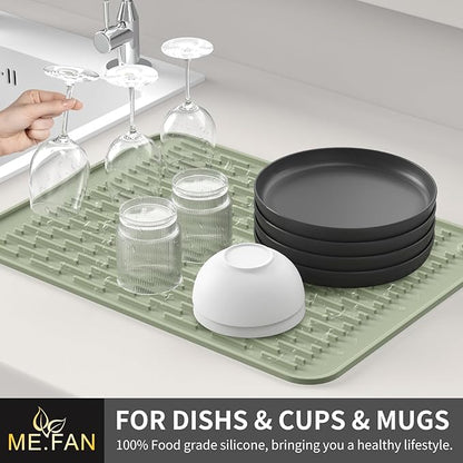 ME.FAN Silicone Dish Drying Mat for Kitchen Counter, Dish Drying Pad for Sink, Refrigerator or Drawer, Countertop Protection Pad M - 16''×12'' - Desert Sage