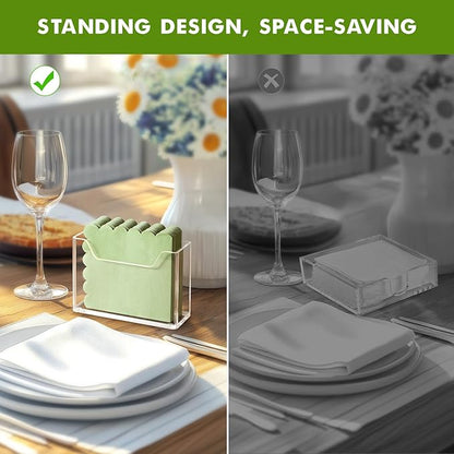 Kordory Acrylic Cocktail Napkin Holder for Table, for 5 x 5 Inches Napkin, Modern Vertical Napkin Holder for Kitchen, Clear Waterproof Napkins Holders for Dinner, Home, Bar