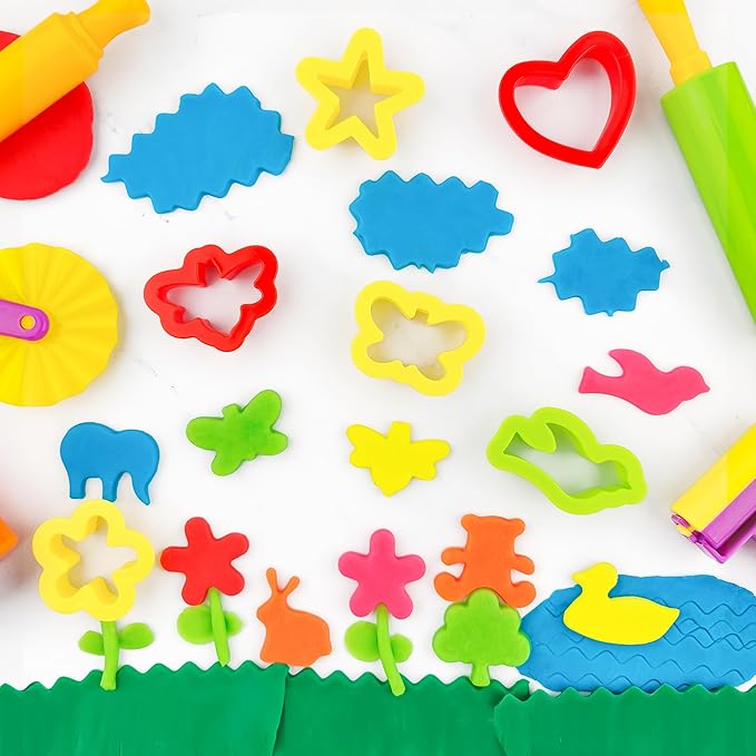 Dough Tools Set for Kids 20 PCS Dough Play Tools with Animal Cutters,Rollilng Pins,Rollers, Random Color - Image 5
