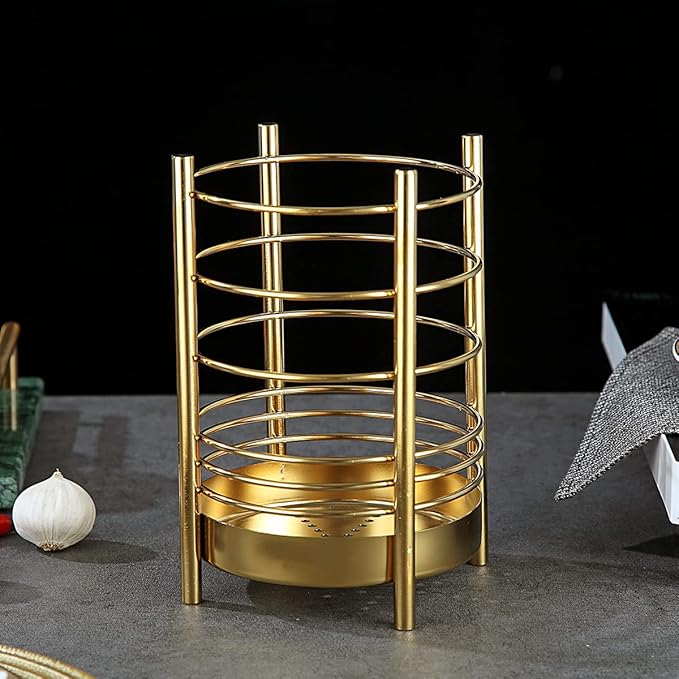 Gold Kitchen Utensil Holder for Kitchen Counter, Stainless Steel Utensil Crocks, Gold Titanium Coating Utensil Storage Caddy Organizer, Cooking Utensil Holder, Easy Cleaning (Gold/7.4''x5.2'') - Image 3