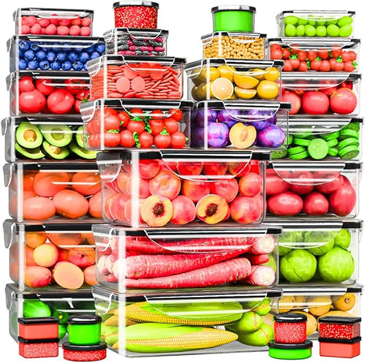 RockBerry 66 Pcs Large Food Storage Containers with Lids Airtight-Total 19075ML Stackable Kitchen Bowls Set(31 Containers,31 Lids) 2500ML to Small Box-BPA Free Leak proof Plastic Boxes-Microwave safe by RockBerry