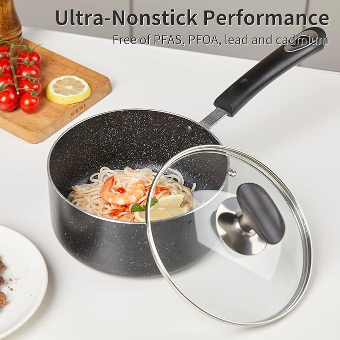 Nonstick Saucepan Set with Lid, Non Stick 1.5QT & 2.5QT Sauce Pan Set with Glass Lid Small Pot for Home Kitchen - Image 6