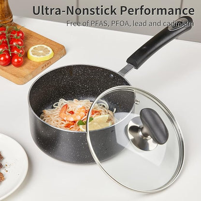 Nonstick Saucepan Set with Lid, Non Stick 1.5QT & 2.5QT Sauce Pan Set with Glass Lid Small Pot for Home Kitchen - Image 6