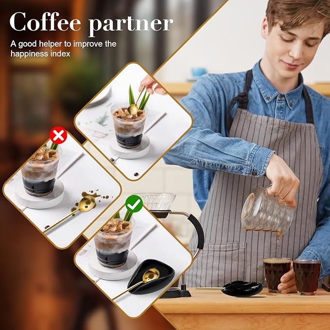 Ceramic Coffee Spoon Rest, Small Black Spoon Rest and Coffee Spoon Holder for Coffee Bar and Kitchen Counter, Mini Drip Catcher for Coffee Station, No Spoon Included - Image 5