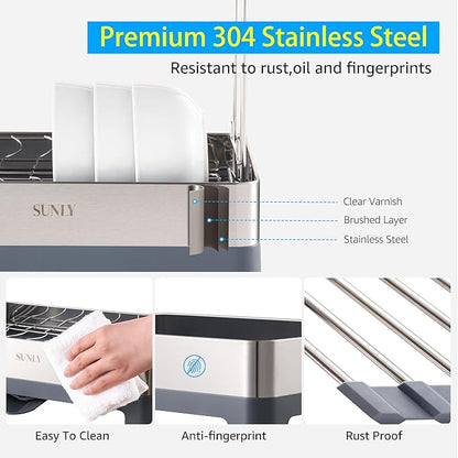 SUNLY Large Dish Drying Rack, Multipurpose 2 Tier Dish Racks for Kitchen Counter, 304 Stainless, Extra Large Drain Board, Gray - Image 5