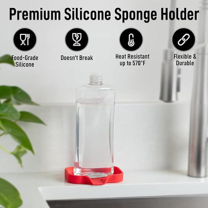 Zulay Kitchen Small Silicone Sponge Holder (4.9x3.3”) – Space-Saving Sink Organizer Tray for Sponge, Soap, Brush & More – Compact Non-Slip Dish for Kitchen & Bathroom (Red) - Image 2