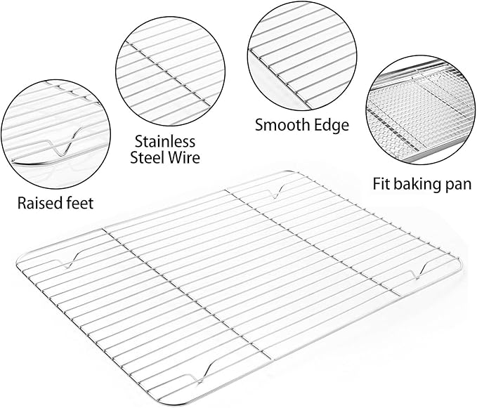 Stainless Steel Baking Sheet Tray Cooling Rack with Silicone Baking Mat Set, Cookie Pan with Cooling Rack, Set of 6 (2 Sheets + 2 Racks + 2 Mats), Size 16 x 12 x 1 Inch, Easy Clean - Image 4