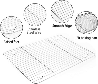 Stainless Steel Baking Sheet Tray Cooling Rack with Silicone Baking Mat Set, Cookie Pan with Cooling Rack, Set of 6 (2 Sheets + 2 Racks + 2 Mats), Size 16 x 12 x 1 Inch, Easy Clean - Image 4