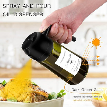 DWTS DANWEITESI Oil Sprayer for Cooking 2pcs,2 in 1 Oil Dispenser and Oil Sprayer Kitchen Gadgets,16oz Dark Green Glass Oil Spray Bottle(Light Blockage),Perfect Kitchen Accessories - Image 3