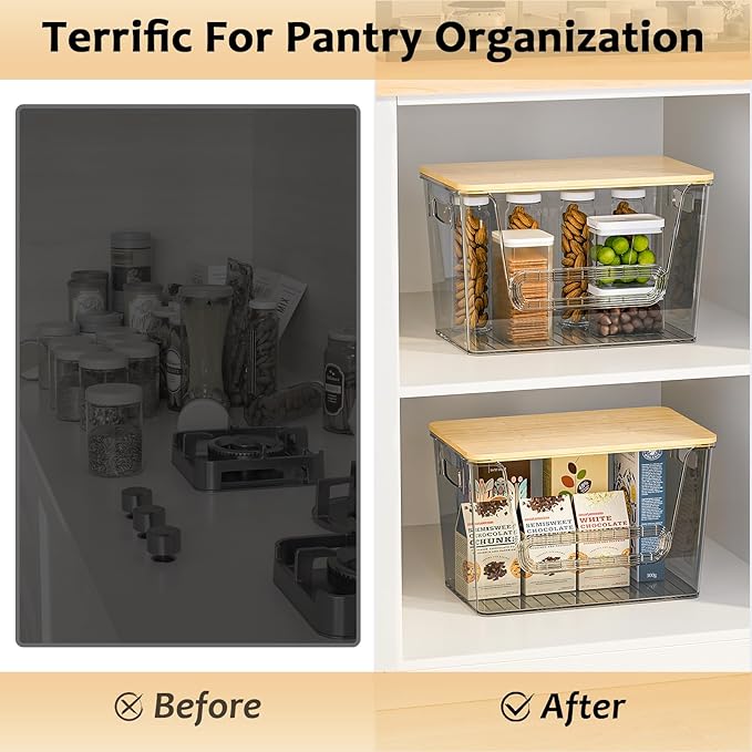 Delamu 2 Set Pantry Organizers and Storage,Trash Bag Dispenser with Bamboo Top,Stackable Trash Bag Dispenser Under Sink Organizer for 4-30 GalBags,Onion,Potato,Fruits,Gray(11.22" L*7" W*7.12" H) - Image 4