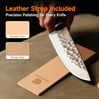 Rolling Knife Sharpener, Diamond & Ceramic Disc, 15° & 20° Magnetic Angle, Fast & Safe for Any Hardness, Sharpening Kit for Kitchen & Pocket Knives, Razor-Sharp Edge, Leather Strop, Classic Kit - Image 6