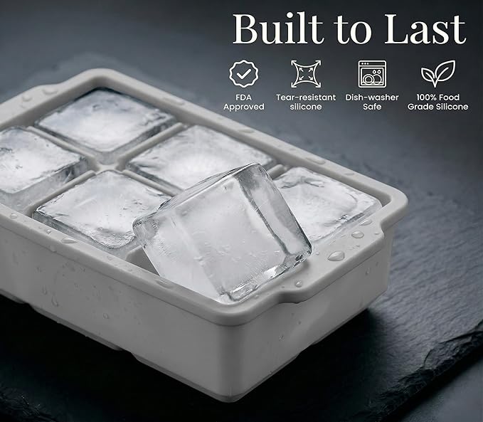 KitchFort Large Silicone Ice Cube Tray (3-Pack), Easy Release 2" Big Ice Cubes - Cocktail, Whiskey Ice Cubes Mold - Ice Trays for Freezer with Lid - Stackable Silicone Ice Tray - Gray - Image 2