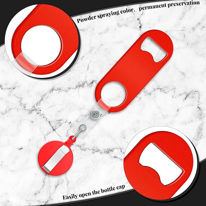 Honoson 8 Pieces Retractable Bottle Opener Bartender Flat Beer Opener with Round Badge Reel Clips Holder for Kitchen Restaurant Home Supplies Party Gifts (Classic,Red,Yellow,Black,White) - Image 3