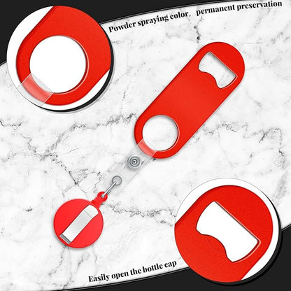 Honoson 8 Pieces Retractable Bottle Opener Bartender Flat Beer Opener with Round Badge Reel Clips Holder for Kitchen Restaurant Home Supplies Party Gifts (Classic,Red,Yellow,Black,White) - Image 3
