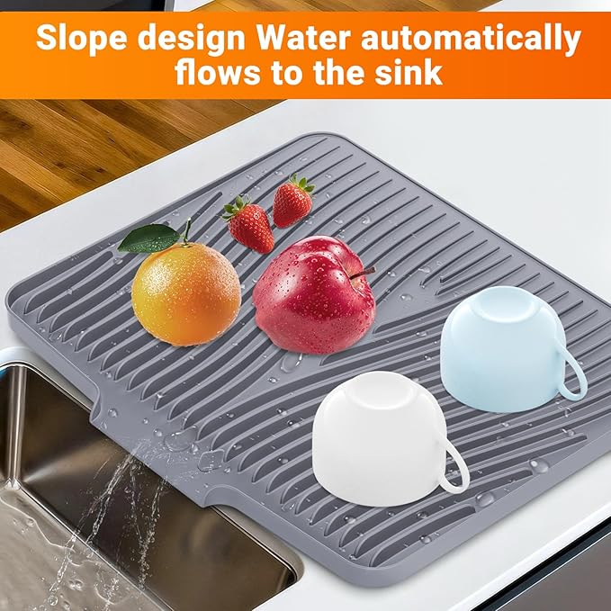 Silicone Dish Drying Mat for Kitchen Counter, Dish Drying Pad, Non-Slip Drain Pad with Built-in Drain, Heat Resistant Stone Drying Mat - Image 4